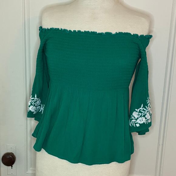 Hollister Top S Green Peasant Softgirl Y2K Smocked Stretchy Boho Gypsy Fairycore - Picture 1 of 4